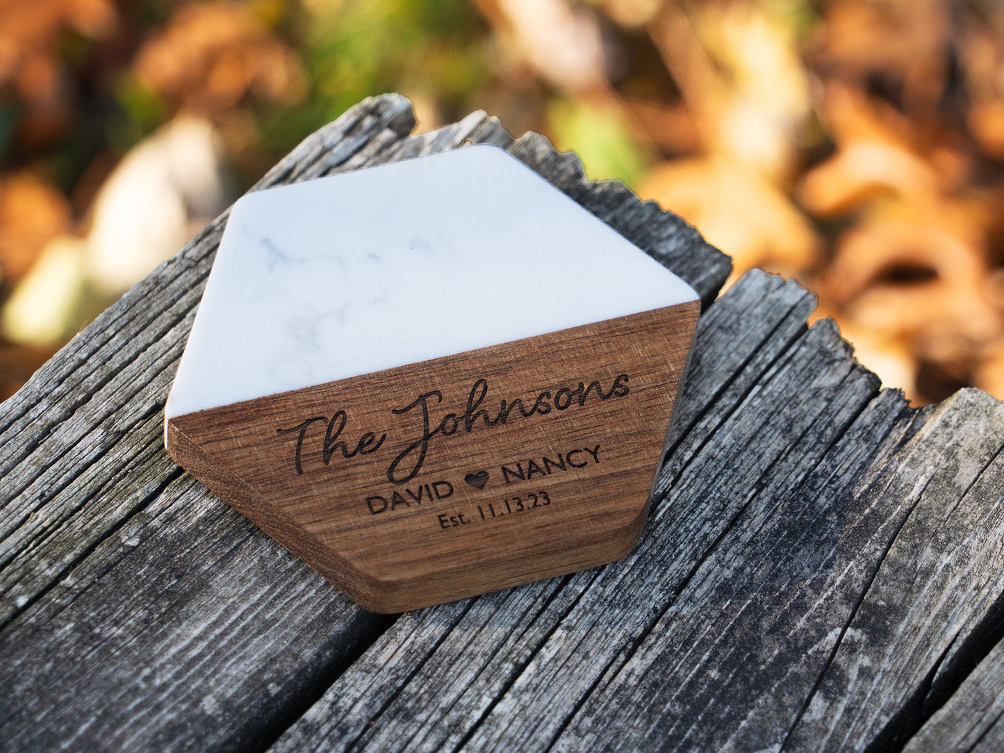 Personalized Marble and Wood Coasters