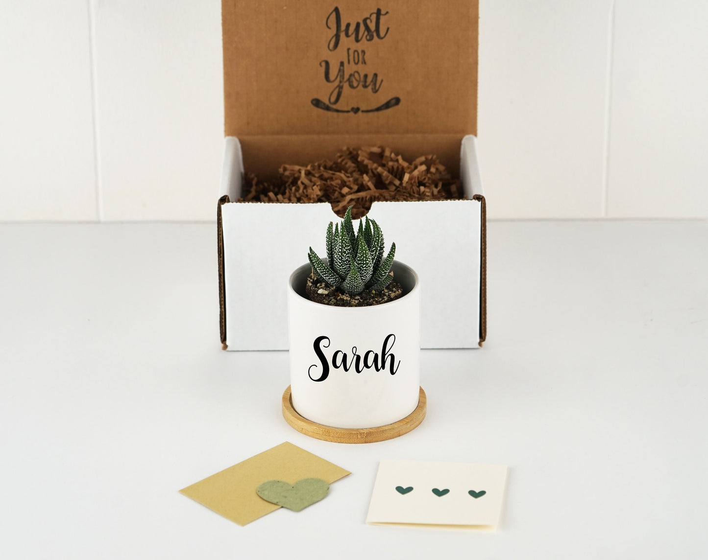 Happy Birthday Gift Box - 3" White Ceramic Pot w/ Bamboo Tray - Friendship Gift, Birthday Gift Box, Gift for Her, Care Package