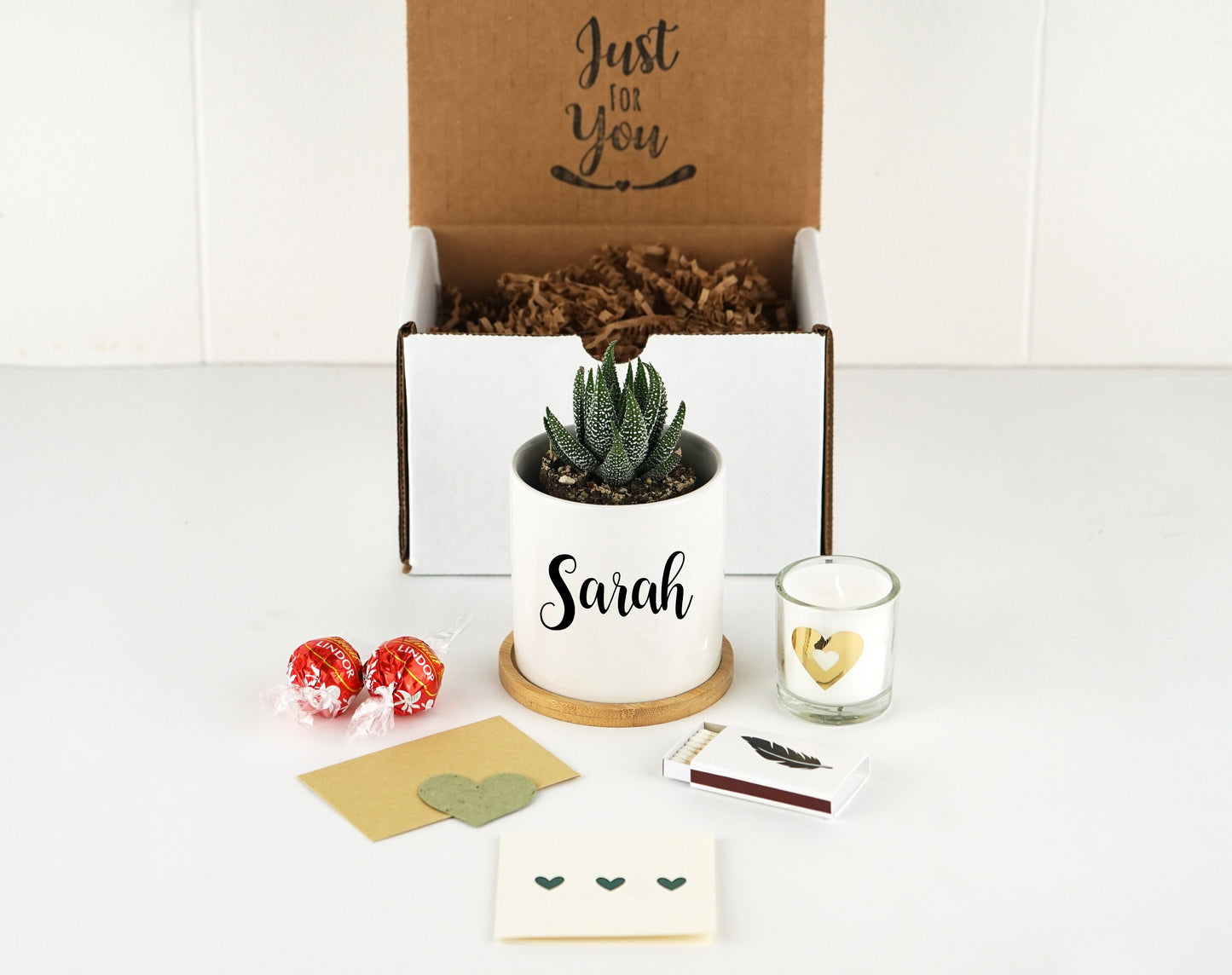 Happy Birthday Gift Box - 3" White Ceramic Pot w/ Bamboo Tray - Friendship Gift, Birthday Gift Box, Gift for Her, Care Package
