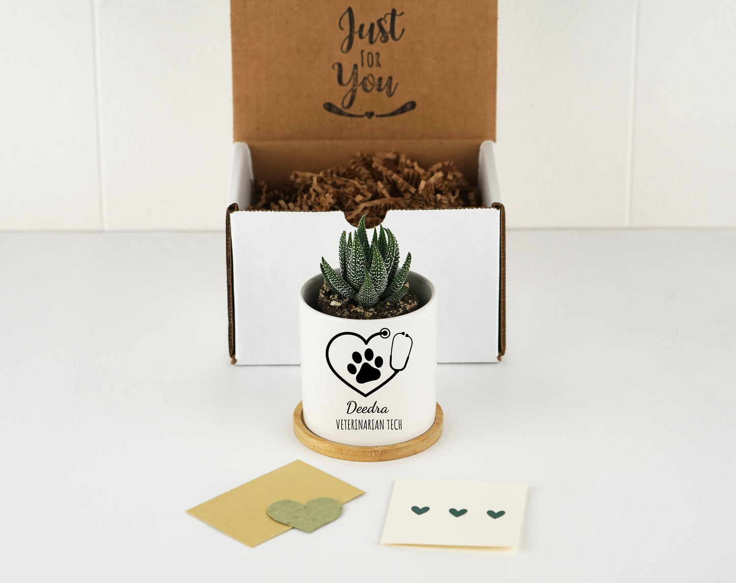 Personalized Veterinarian Tech Gift - 3" White Ceramic Pot, Vet Graduation Vet Staff, Vet Appreciation, Vet office, Vet Tech Gift Box
