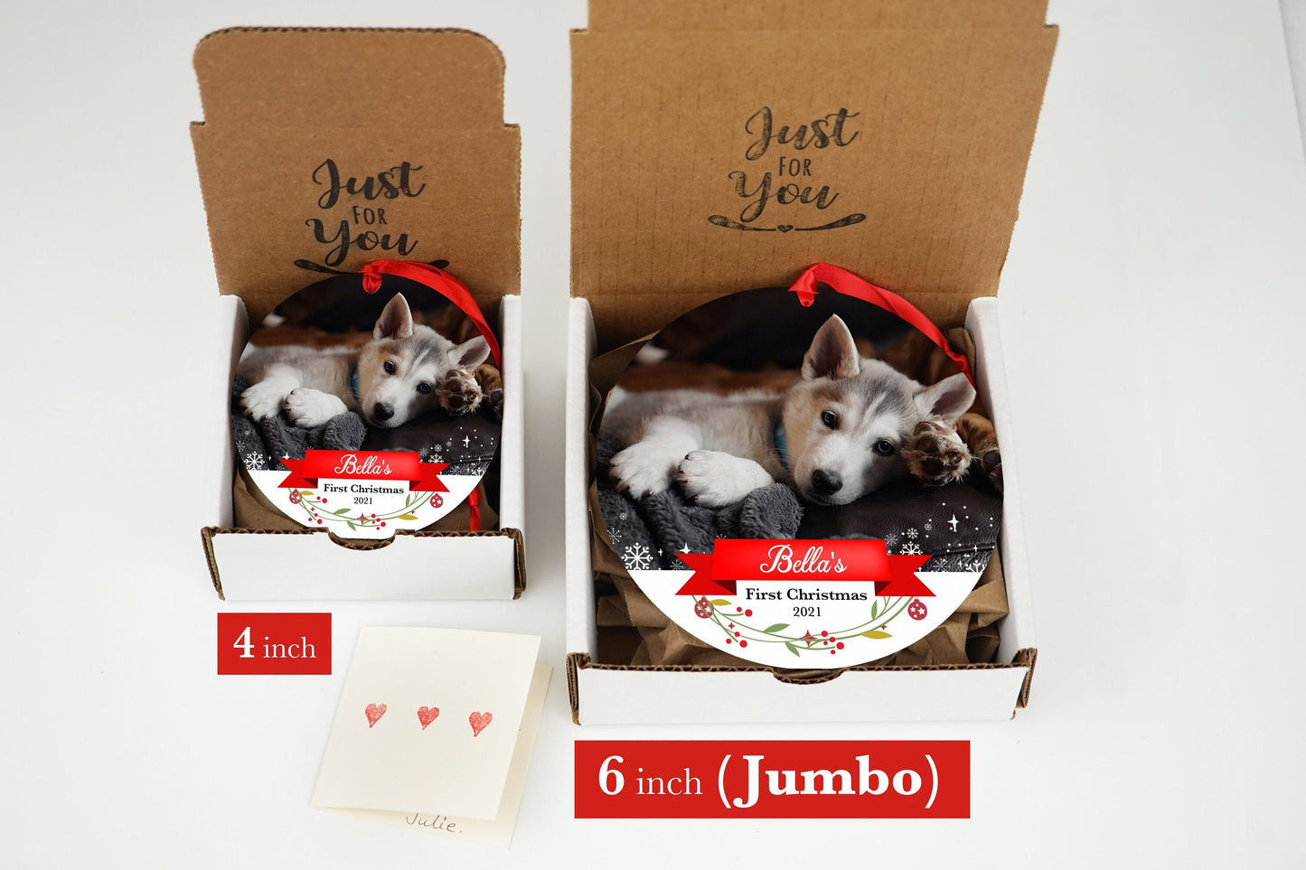 Personalized Pet Sympathy Gift - Christmas Photo Ornament - 4" or 6 (JUMBO)" - Personalized Christmas Ornament - Dog Memorial Photo