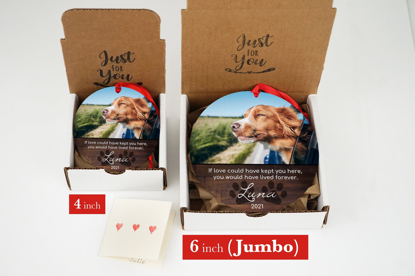 Personalized Pet Sympathy Gift - Christmas Photo Ornament - 4" or 6 (JUMBO)" - Personalized Christmas Ornament - Dog Memorial Photo