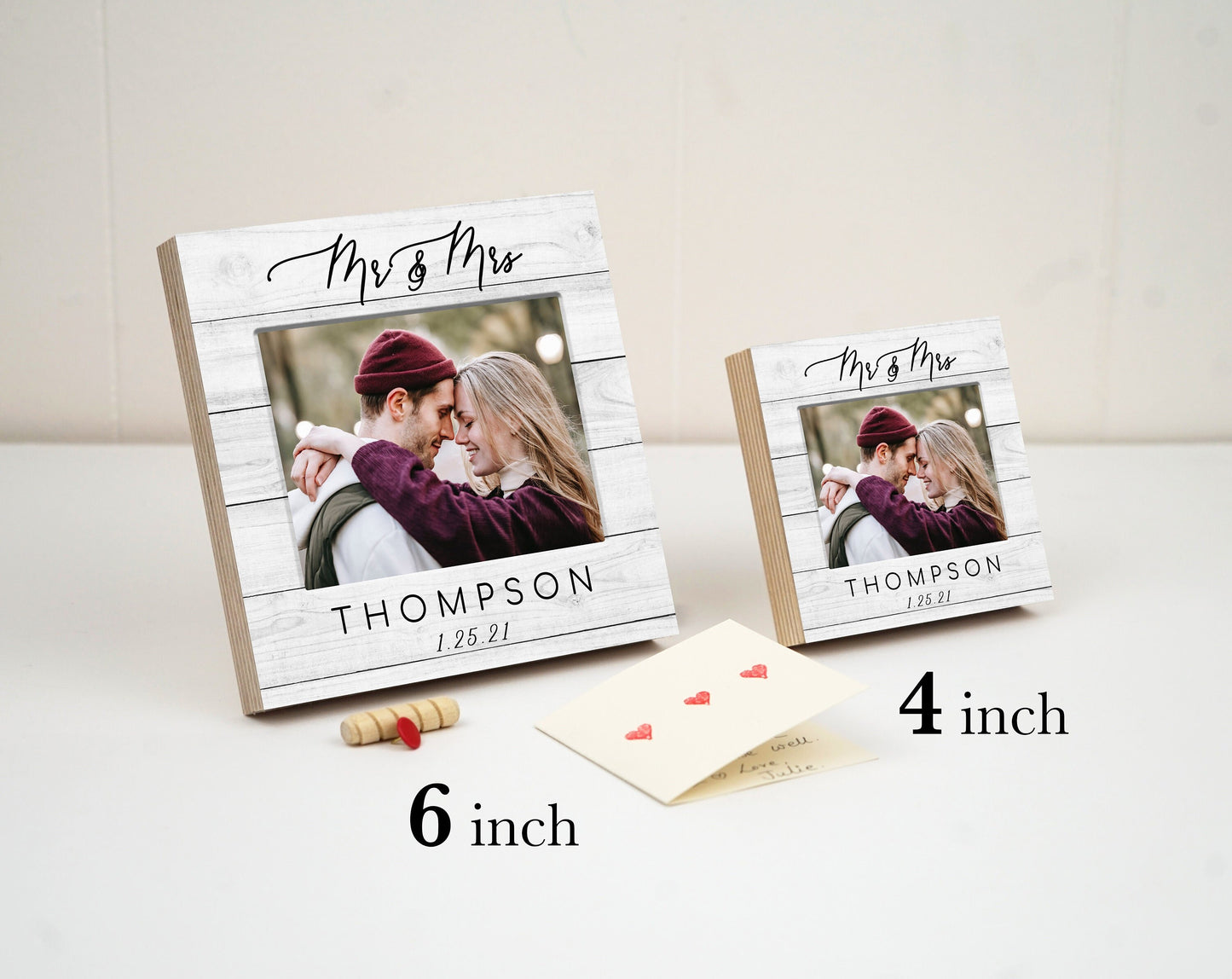 Personalized Engagement Frame Gift for Couple - 4" or 6"- Photo Block - Gift Ideas for Bride and Groom, Wedding Engagement Frames