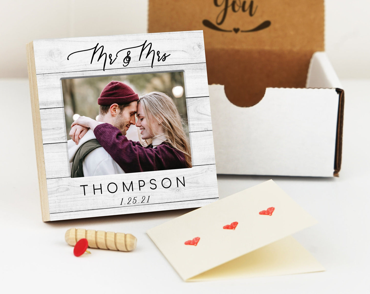 Personalized Engagement Frame Gift for Couple - 4" or 6"- Photo Block - Gift Ideas for Bride and Groom, Wedding Engagement Frames