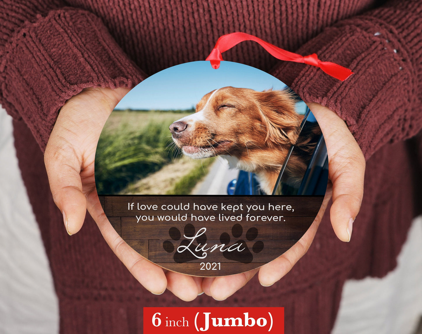 Personalized Pet Sympathy Gift - Christmas Photo Ornament - 4" or 6 (JUMBO)" - Personalized Christmas Ornament - Dog Memorial Photo