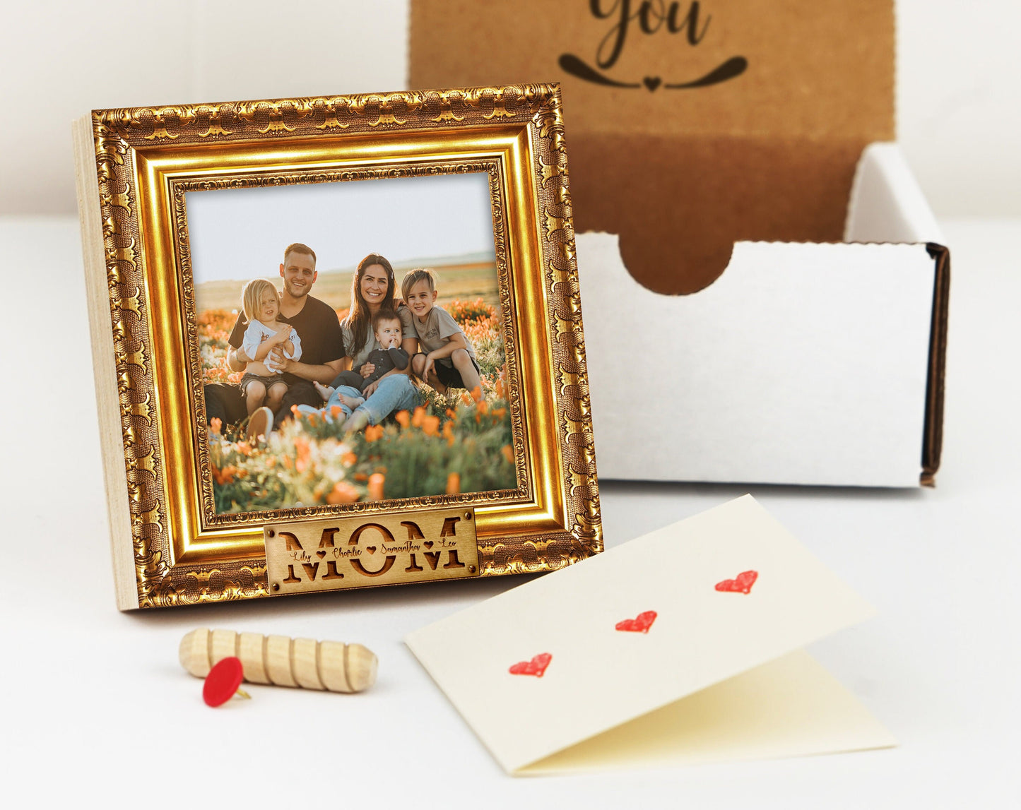 Personalized Gift For Mom - 4" or 6" NOT GOLD FRAME Photo Block - Personalized Mother's Day Gift Frame - Faux Gold Photo Frame - Custom Mom