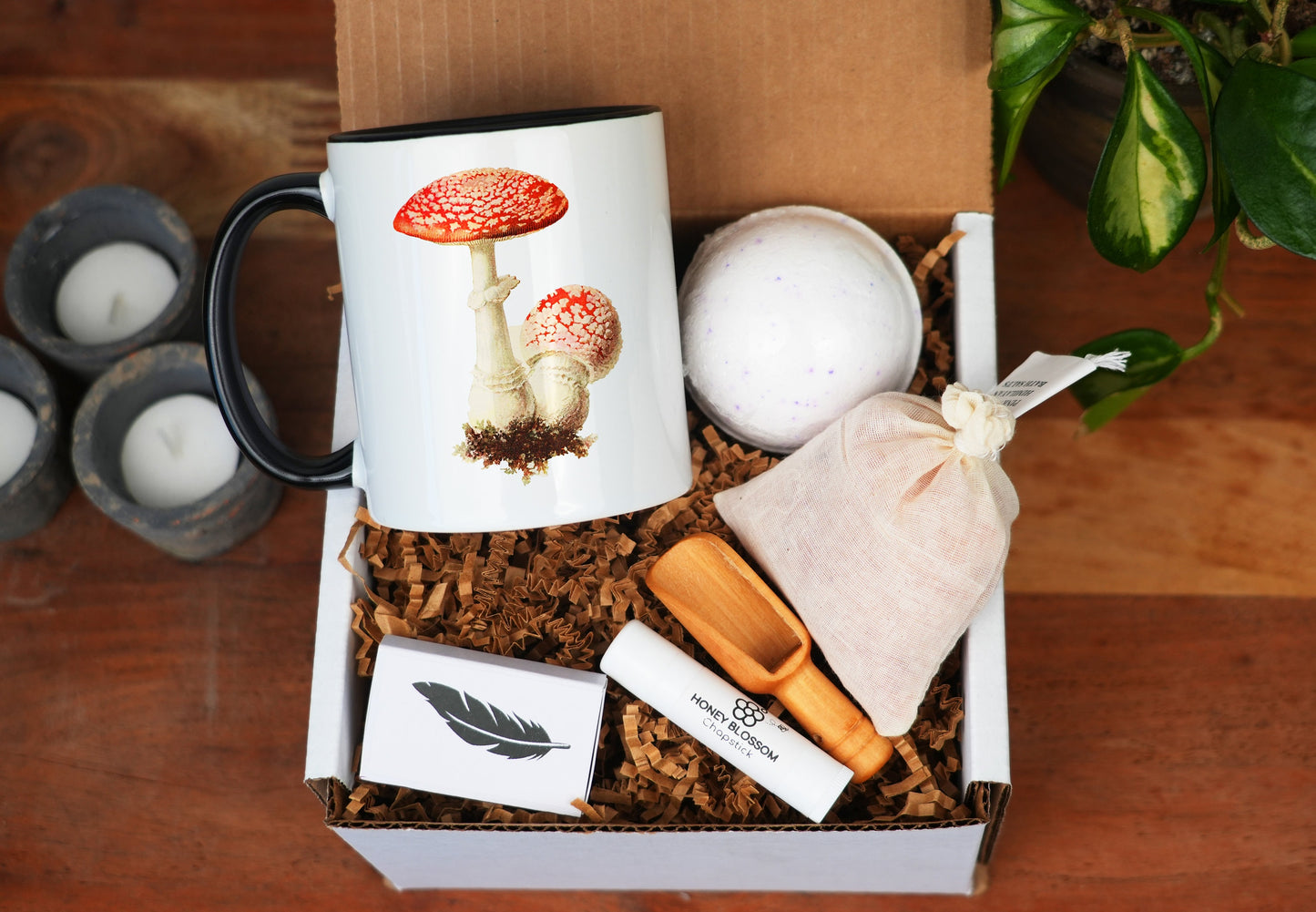 Mushroom Mug Gift Box - 11oz Black Mug - Mushroom Coffee Mug, Spa Gift Box, Girlfriend Wife Gift Idea, Care Package For Her, Mushroom Decor