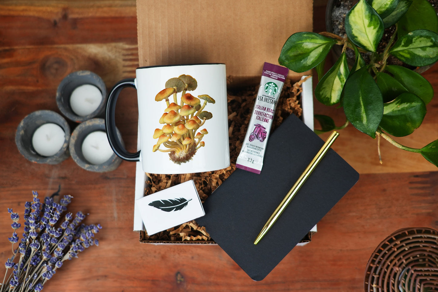 Mushroom Mug Gift Box - 11oz Black Mug - Mushroom Coffee Mug, Spa Gift Box, Girlfriend Wife Gift Idea, Care Package For Her, Mushroom Decor
