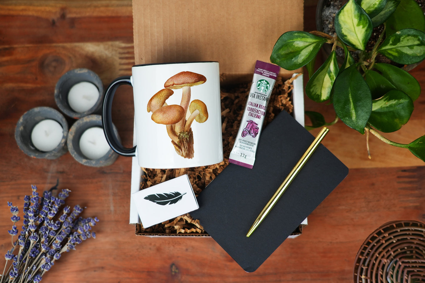 Mushroom Mug Gift Box - 11oz Black Mug - Mushroom Coffee Mug, Spa Gift Box, Girlfriend Wife Gift Idea, Care Package For Her, Mushroom Decor