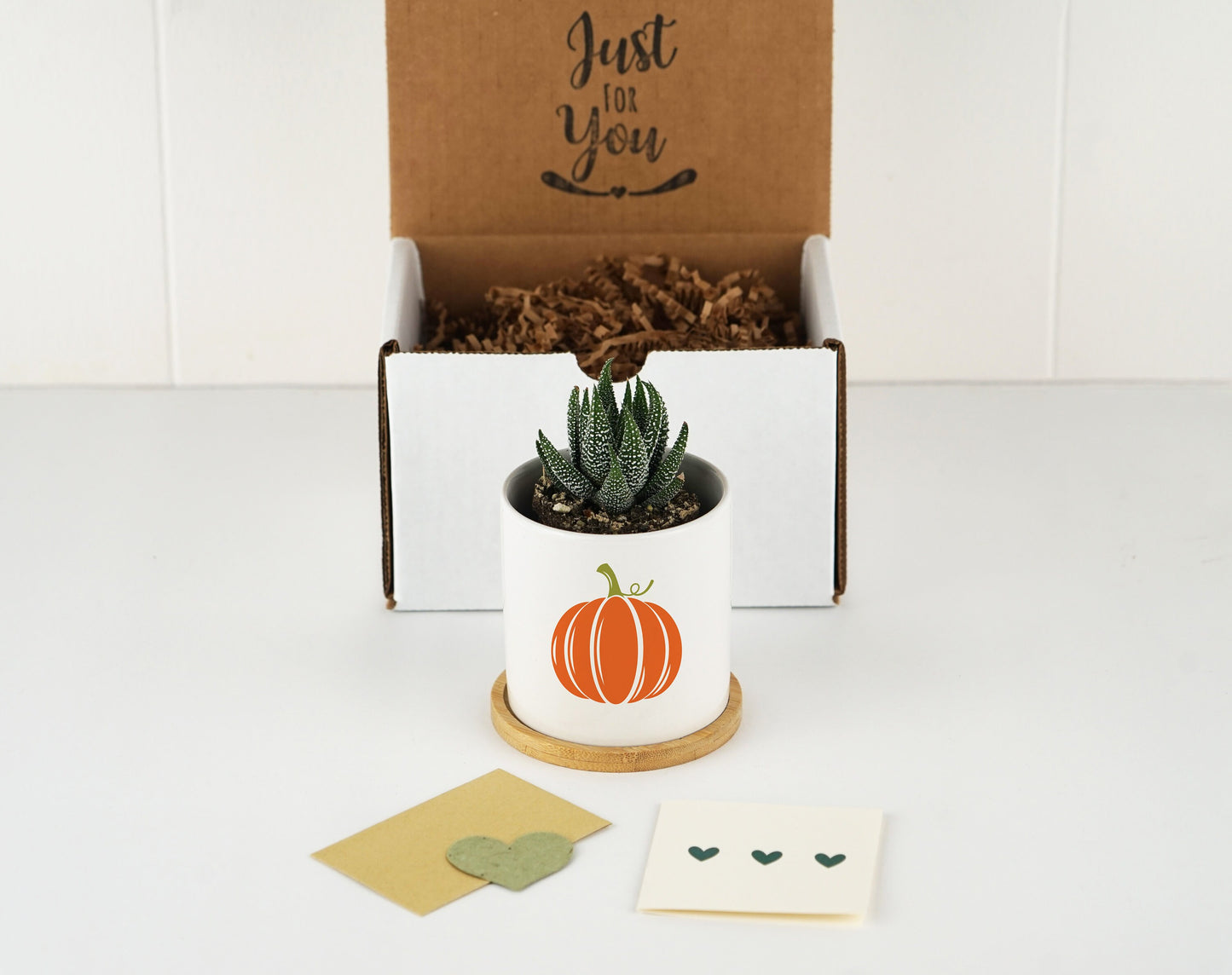 Fall Decor Planter - Mini 3" White Ceramic Pot w/ Bamboo Tray - Tier Tray Decor - Autumn Decor - Thanksgiving Decor - Pumpkin Decor