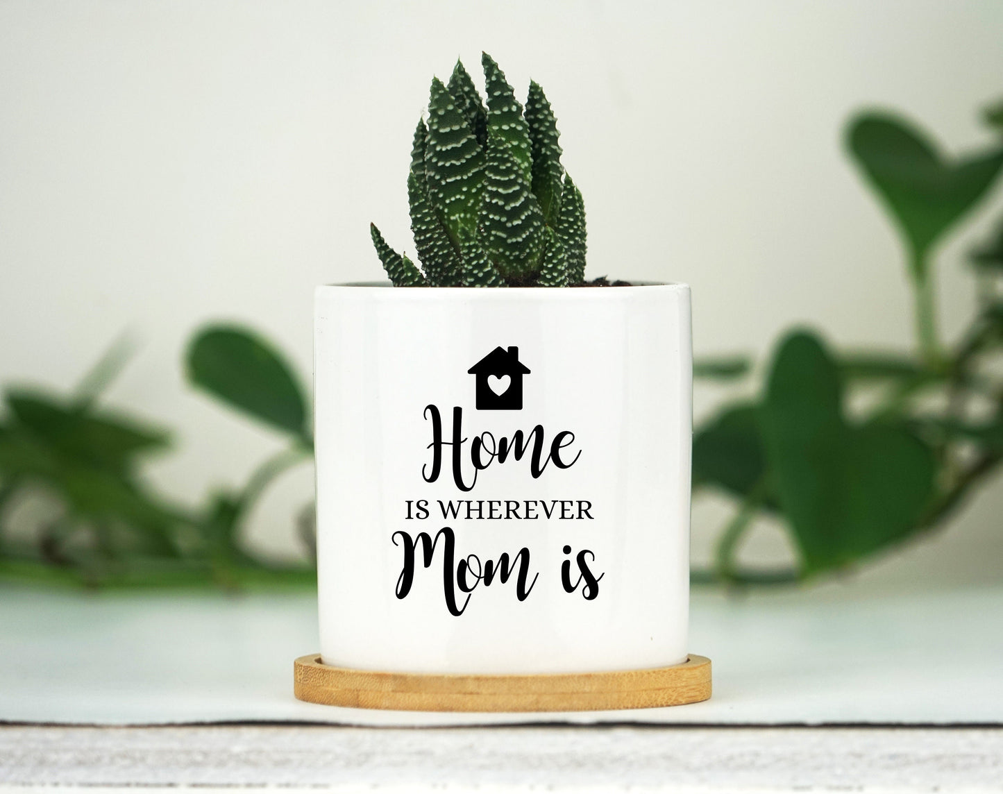Personalized Mother's Day Gift Planter - 3" White Ceramic Pot w/ Bamboo Tray - Gift For Her - I Love Mom - Mother's Day Gift Box