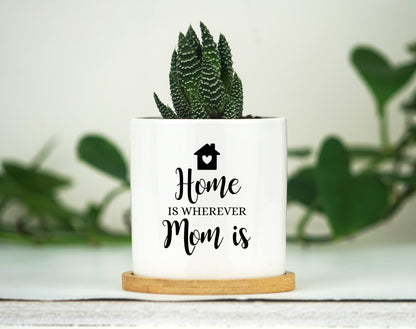 Personalized Mother's Day Gift Planter - 3" White Ceramic Pot w/ Bamboo Tray - Gift For Her - I Love Mom - Mother's Day Gift Box