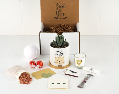 Personalized Baby Name Planter - 3" White Ceramic Pot w/ Bamboo Tray - New Baby Gift - Custom Baby Animal Gift - Kids Name Gift Box - Fox