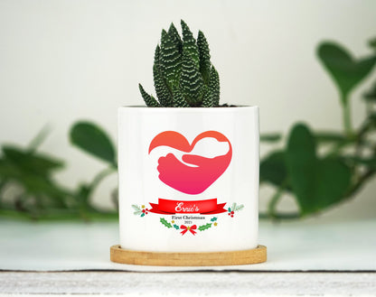 Personalized Dog First Christmas Gift Planter - 3" White Ceramic Pot w/ Bamboo Tray - Dog First Christmas Gift - Pet Memorial