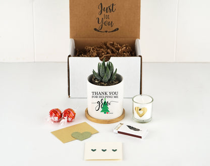 Personalized Teacher Christmas Gift - Thank you Gift - 3" White Ceramic Pot w/ Bamboo Tray - Teacher Appreciation -Teacher Graduation Gift