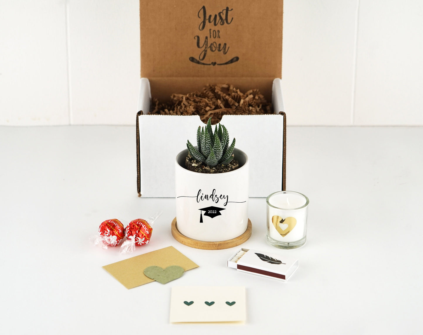 Personalized Planter Graduation Gift - 3" White Ceramic Pot w/ Bamboo Tray - Graduation Gifts for Her - Unique College Graduation