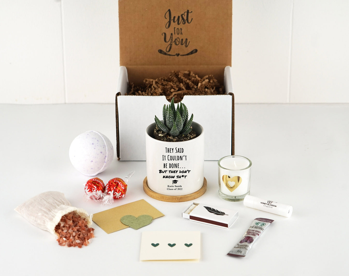 Personalized Planter Graduation Gift - 3" White Ceramic Pot w/ Bamboo Tray - Graduation Gifts for Her - Unique College Graduation
