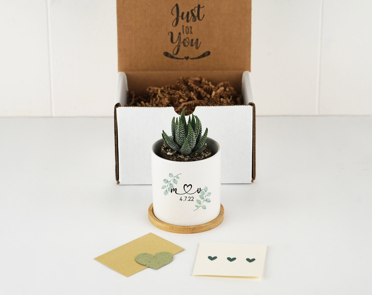 Personalized Planter Engagement Gift - 3" White Ceramic Pot w/ Bamboo Tray - Custom Succulent Pot - Newly Engaged - Best Is Yet To Come