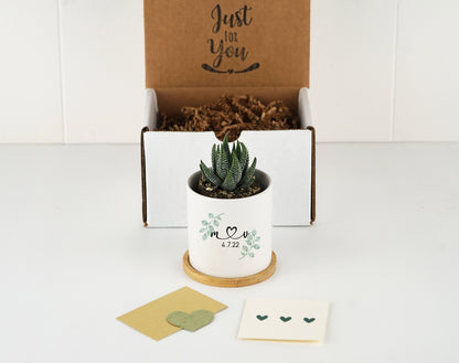 Personalized Planter Engagement Gift - 3" White Ceramic Pot w/ Bamboo Tray - Custom Succulent Pot - Newly Engaged - Best Is Yet To Come