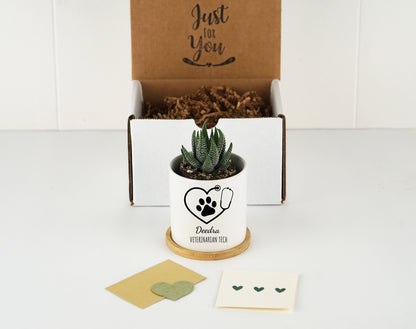 Personalized Veterinarian Tech Gift - 3" White Ceramic Pot, Vet Graduation Vet Staff, Vet Appreciation, Vet office, Vet Tech Gift Box