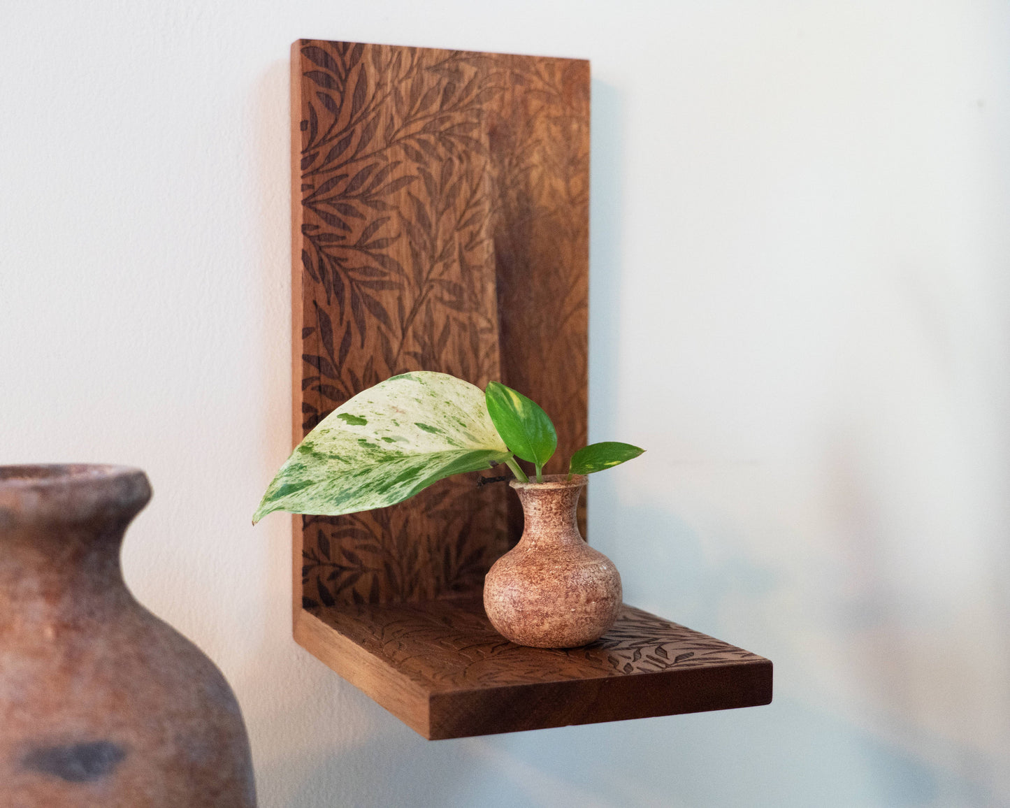 Wooden Engraved Plant Shelf