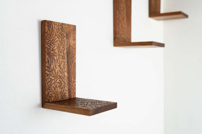 Wooden Plant Shelf - Engraved Floral Pattern - Plant Hanger, Shelves on Wall for Decor, Floating Shelf, Hanging Plant Shelf, Wall Planter