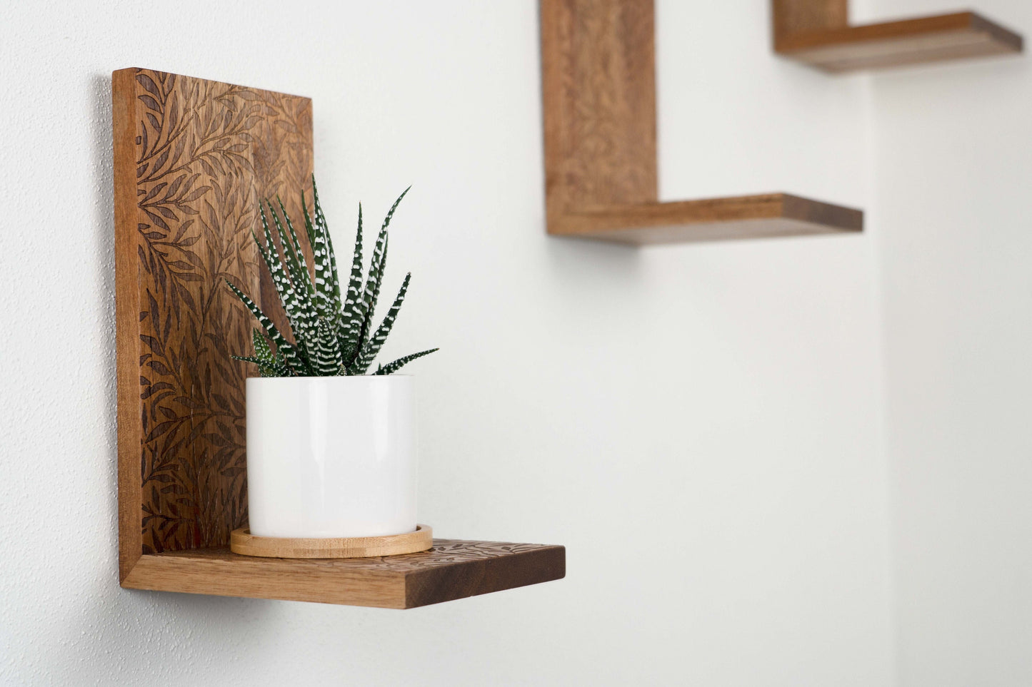 Wooden Engraved Plant Shelf