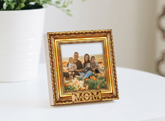 Personalized Gift For Mom - 4" or 6" NOT GOLD FRAME Photo Block - Personalized Mother's Day Gift Frame - Faux Gold Photo Frame - Custom Mom