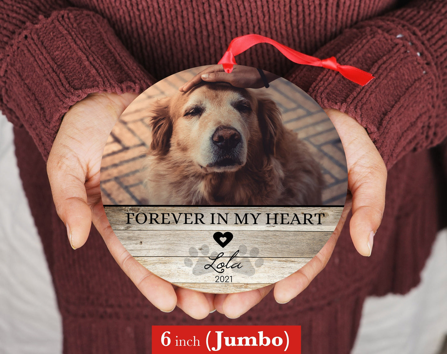Personalized Pet Sympathy Gift - Christmas Photo Ornament - 4" or 6 (JUMBO)" - Personalized Christmas Ornament - Dog Memorial Photo