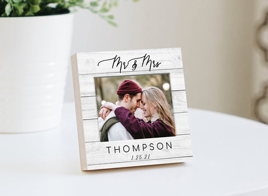 Personalized Engagement Frame Gift for Couple - 4" or 6"- Photo Block - Gift Ideas for Bride and Groom, Wedding Engagement Frames