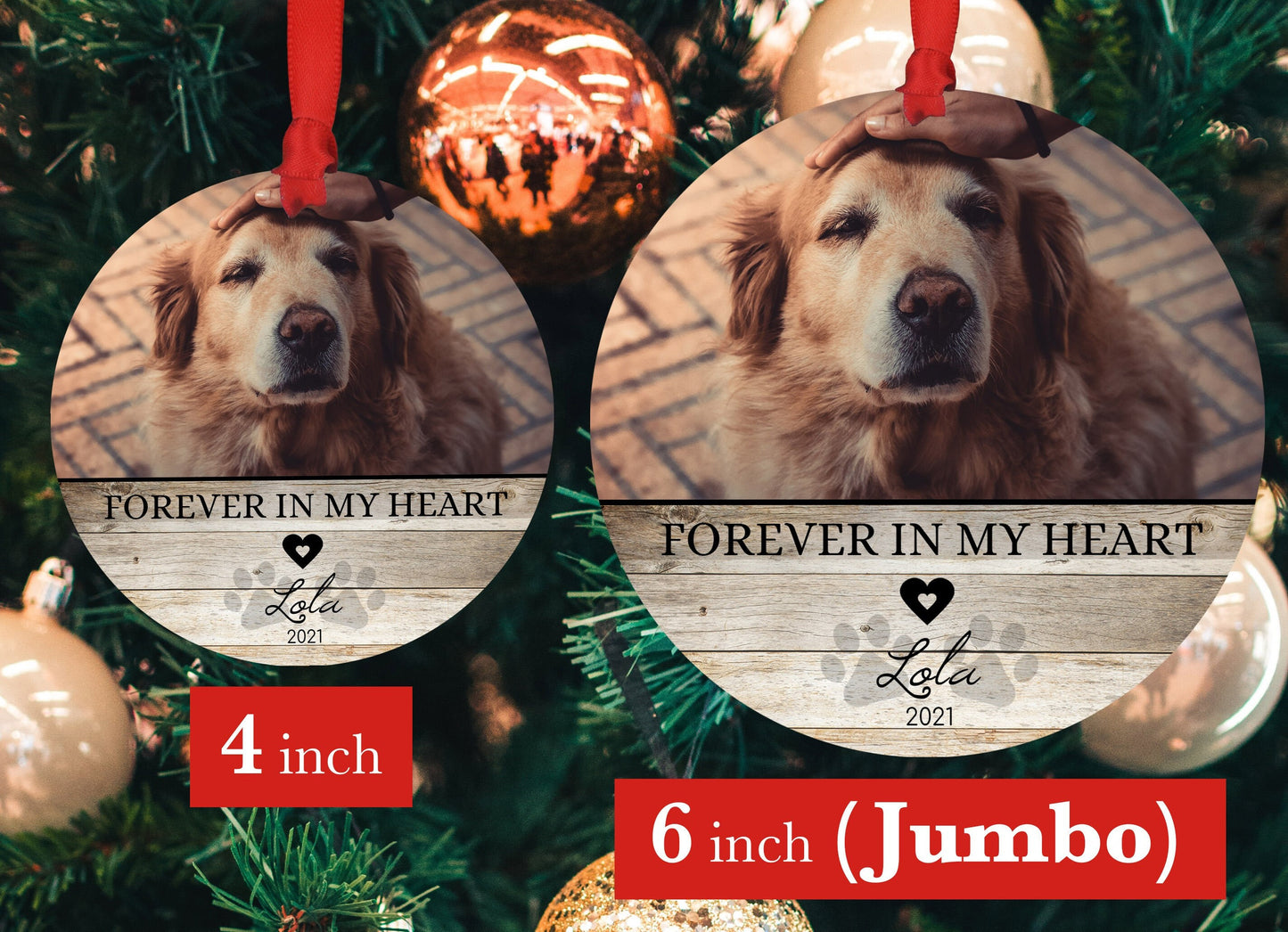 Personalized Pet Sympathy Gift - Christmas Photo Ornament - 4" or 6 (JUMBO)" - Personalized Christmas Ornament - Dog Memorial Photo