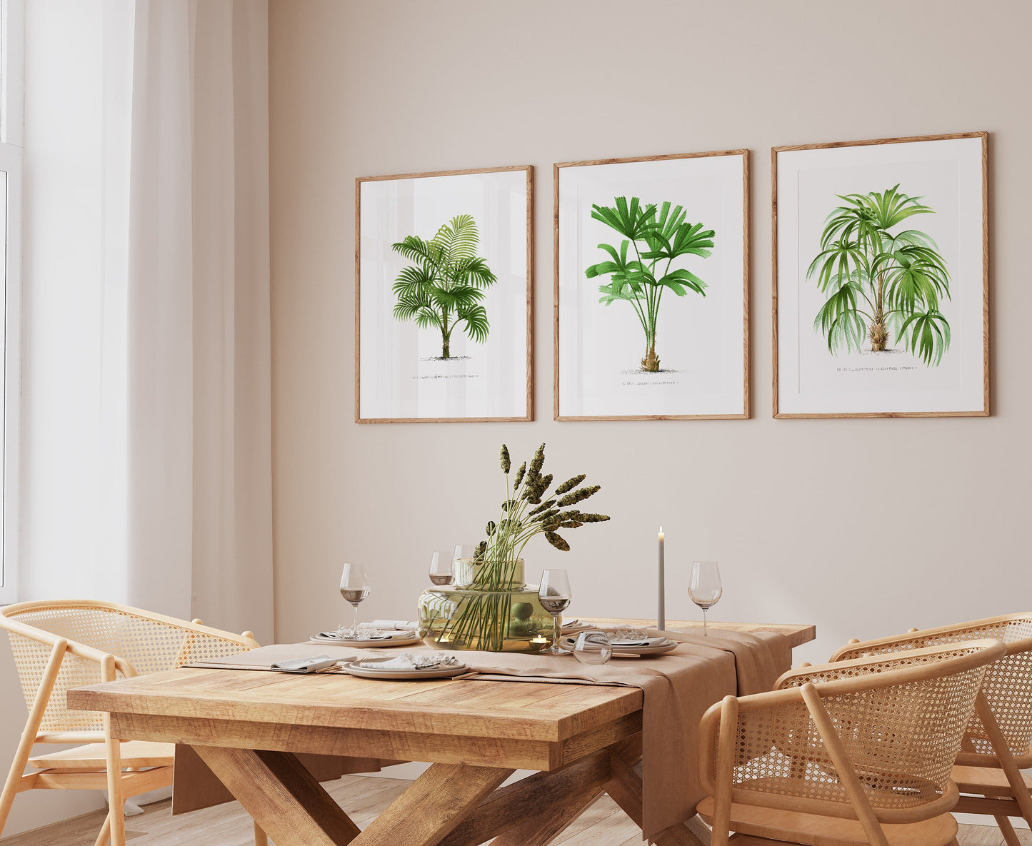 Vintage Palm Print Set of 3- Professional Art Print Set- Kitchen Art, Botanical Art, 3 piece wall art, Kitchen wall art, Art for Living Room