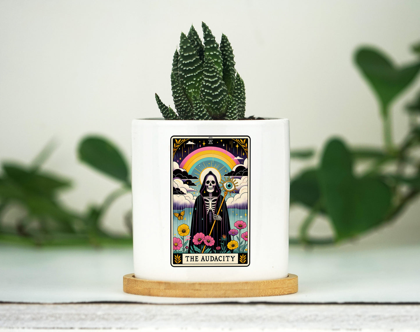 The Audacity Tarot Card Planter - White Planter 3" - Spa Gift Box, Wife Gift Idea, Tarot Card Gift, Cyberpunk Tarot, Witch mug, Witchy Gifts