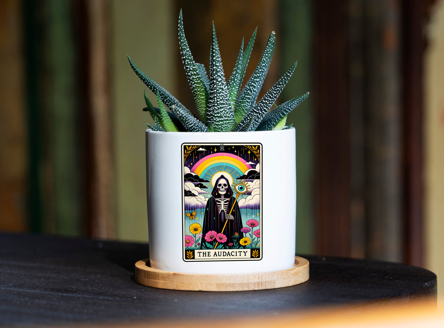 The Audacity Tarot Card Planter - White Planter 3" - Spa Gift Box, Wife Gift Idea, Tarot Card Gift, Cyberpunk Tarot, Witch mug, Witchy Gifts