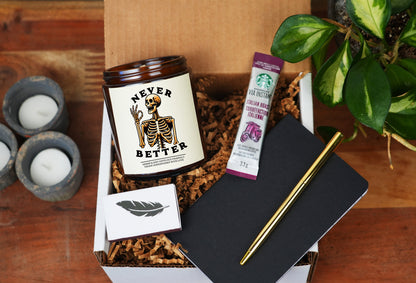 Never Better Self Care gift box -9oz Candle -Self Care Gift Box, Care Package For Her, Gift Baskets for Women, Get Well Soon, Funny Gift