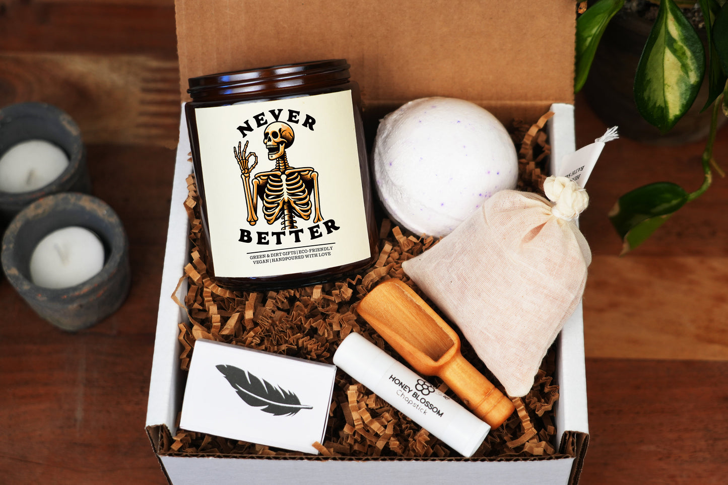 Never Better Self Care gift box -9oz Candle -Self Care Gift Box, Care Package For Her, Gift Baskets for Women, Get Well Soon, Funny Gift