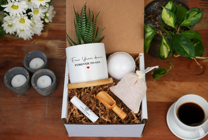 Spa Gift Box - Four Year Anniversary Gift - 3" White Ceramic Pot w/ Bamboo Tray, Spa 4th Year Anniversary, Wedding Anniversary Gift