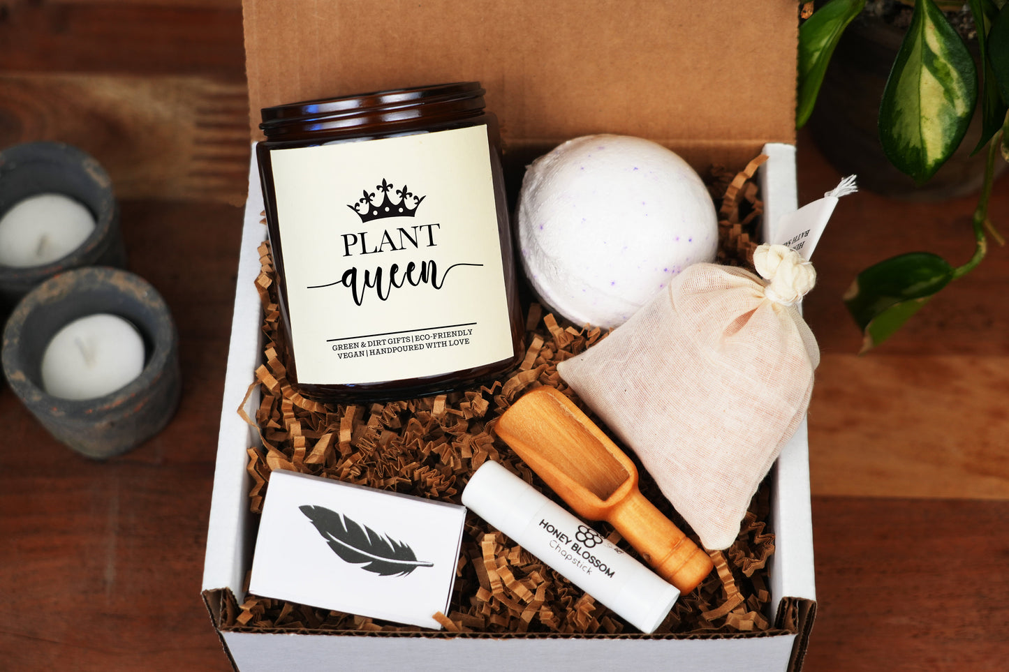Plant Queen Plant Lover Gift Box -9oz Candle -Self Care Gift Box, Care Package For Her, Gift Baskets for Women, Get Well Soon