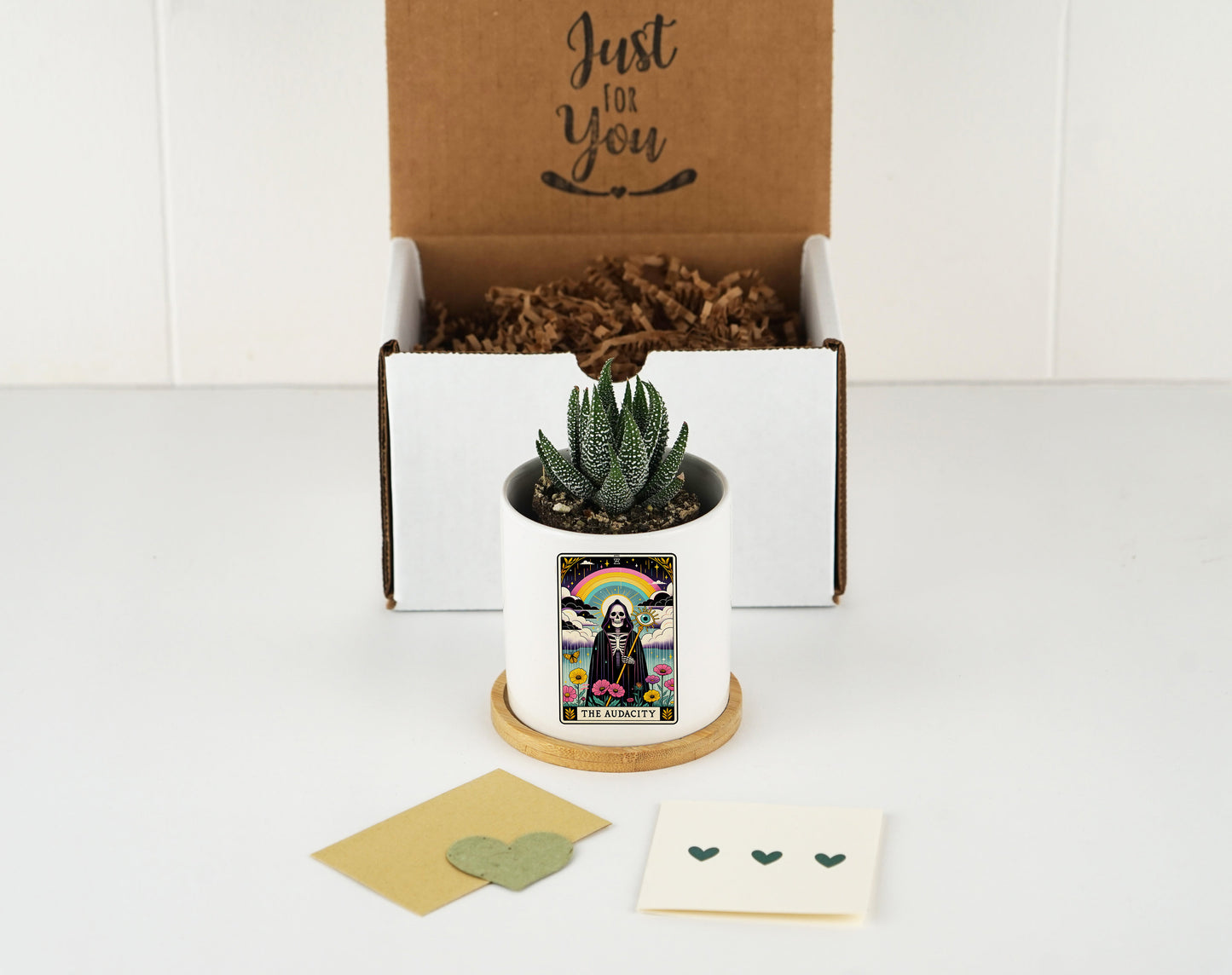 The Audacity Tarot Card Planter - White Planter 3" - Spa Gift Box, Wife Gift Idea, Tarot Card Gift, Cyberpunk Tarot, Witch mug, Witchy Gifts