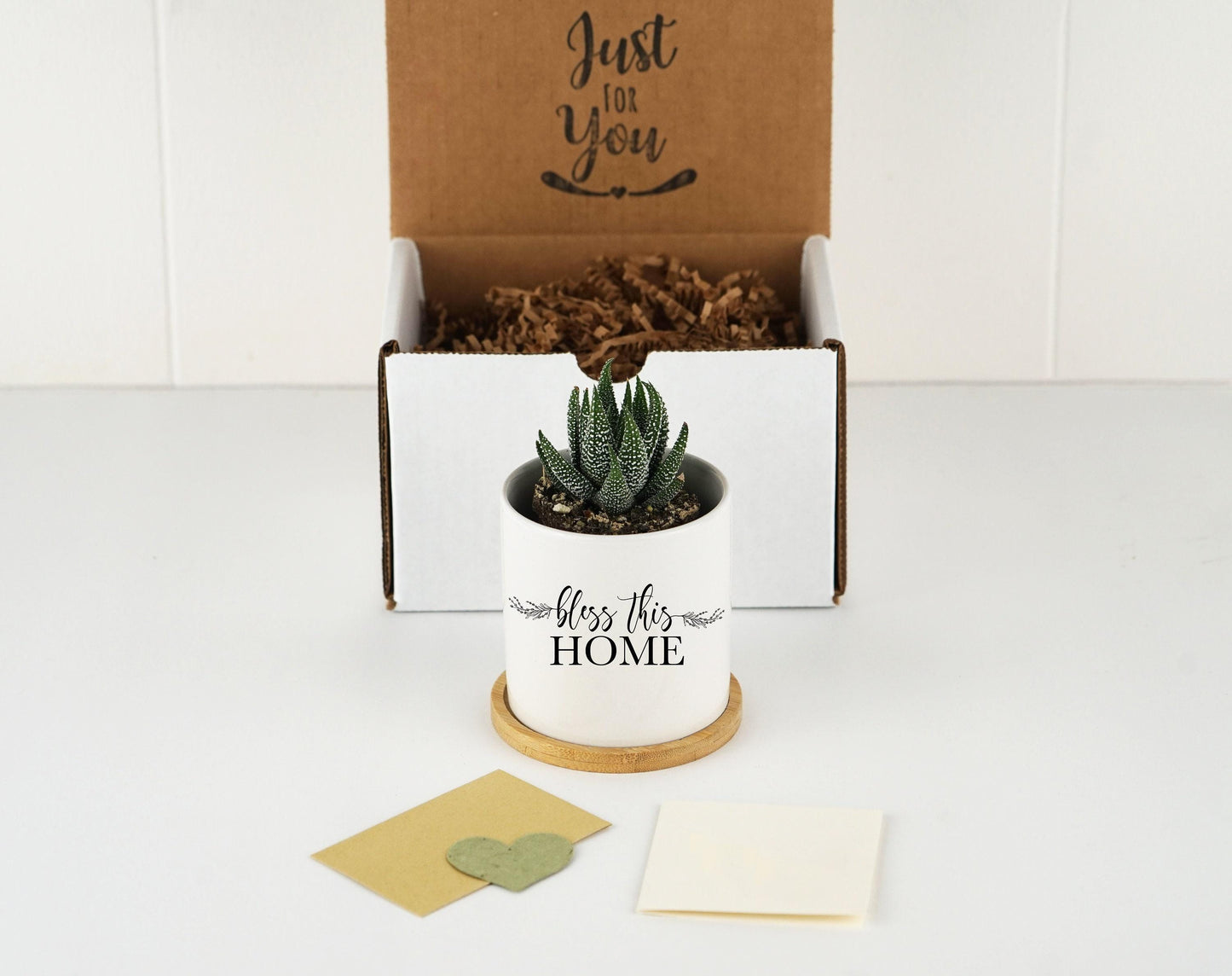 Home Decor Accent Planter - Bless This Home - 3" White Ceramic Pot w/ Tray - Kitchen Decor, Christian Home Decor, Living Room Decor