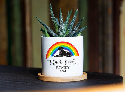 Personalized Dog Memorial Gift Planter - Rainbow Bridge - 3" White Pot - Pet Memorial Gift, Dog Remembrance Gift, Pet Loss Gift