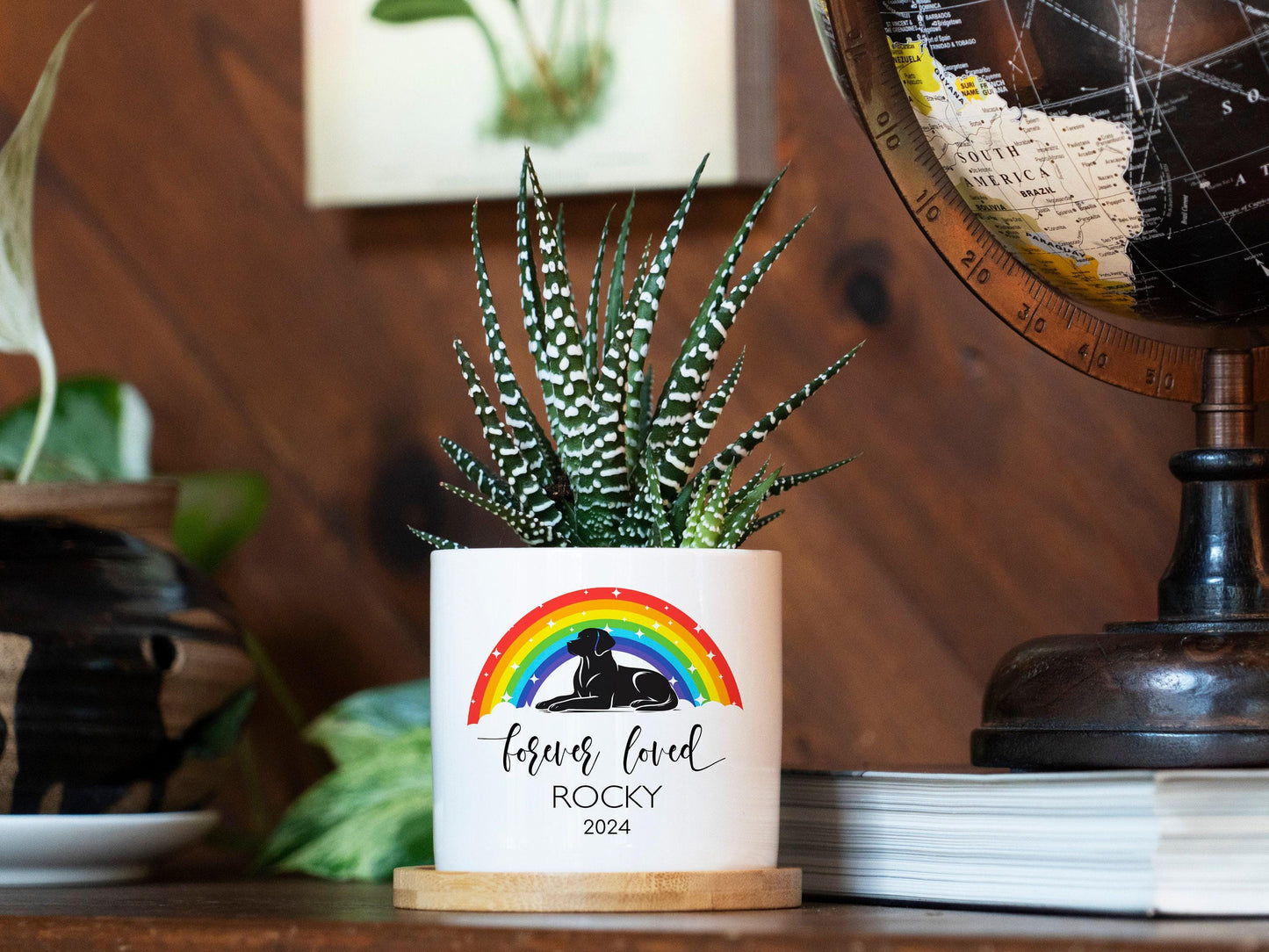 Personalized Dog Memorial Gift Planter - Rainbow Bridge - 3" White Pot - Pet Memorial Gift, Dog Remembrance Gift, Pet Loss Gift