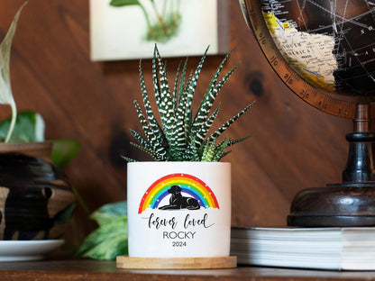 Personalized Dog Memorial Gift Planter - Rainbow Bridge - 3" White Pot - Pet Memorial Gift, Dog Remembrance Gift, Pet Loss Gift