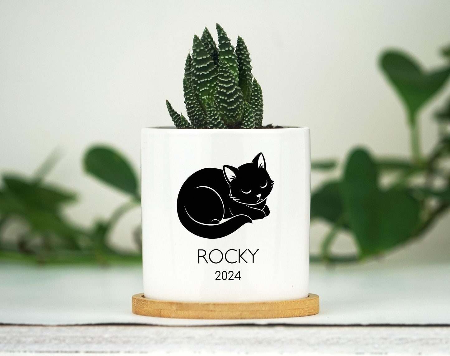 Personalized Cat Memorial Gift Planter - 3" White Pot - Cat Sympathy Gift, Cat Planter, Cat Loss Gifts, Cat Plant pot, Black Cat Memorial