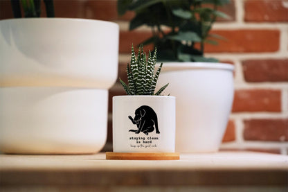 Sobriety gift - 3" White Pot w/ Tray - Custom Year - 1 year sobriety gift, Personalized Sobriety Gift for Men, Sobriety Gift for Women