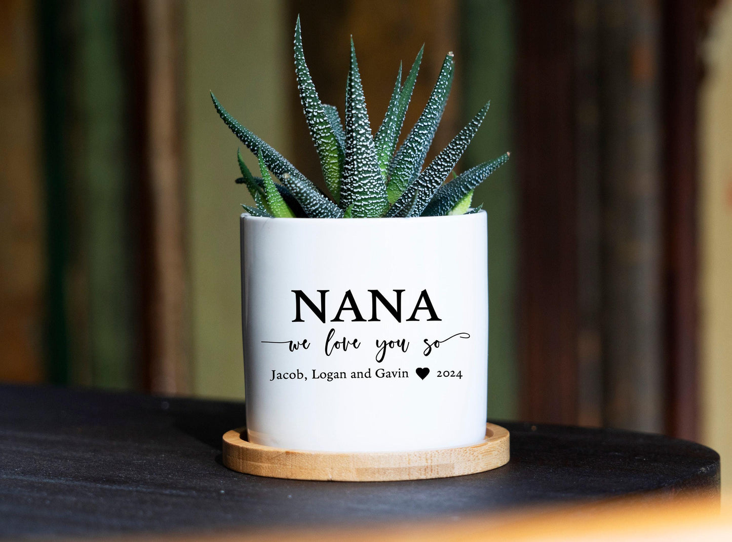 Personalized Nana Gift - 3" White Ceramic Pot w/ Bamboo Tray - Grandma Christmas Gift For Her - Gift Box - Custom Gift For Nana
