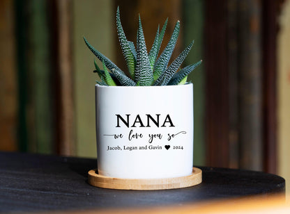 Personalized Nana Gift - 3" White Ceramic Pot w/ Bamboo Tray - Grandma Christmas Gift For Her - Gift Box - Custom Gift For Nana