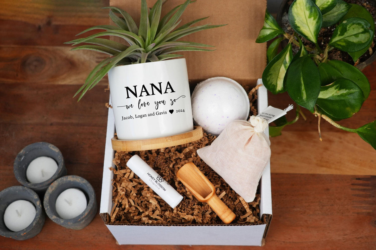Personalized Nana Gift - 3" White Ceramic Pot w/ Bamboo Tray - Grandma Christmas Gift For Her - Gift Box - Custom Gift For Nana