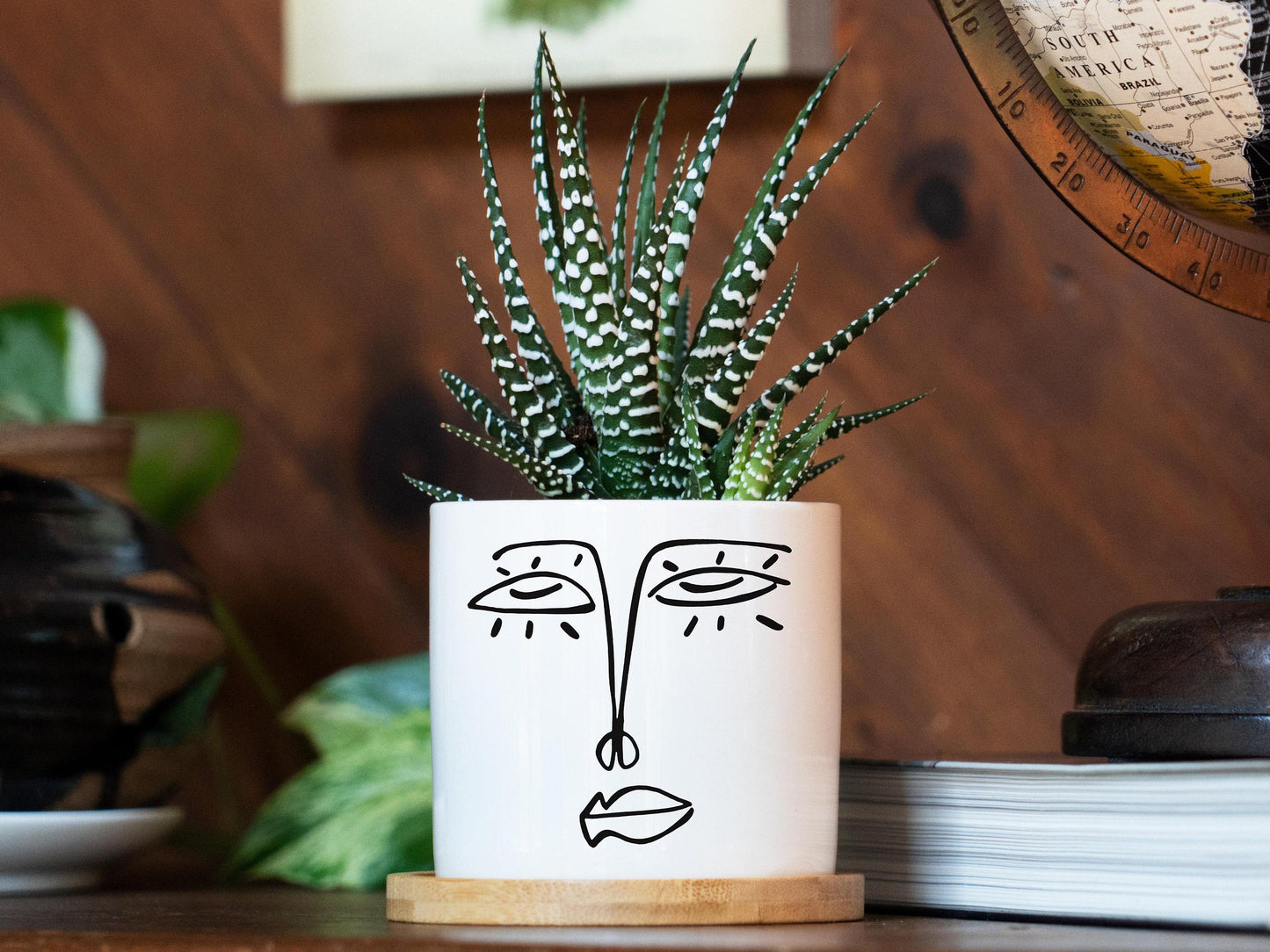 Face Planter - 3" White Ceramic Pot w/ Tray - Planter Decor, Unique planters, House Warming Gift box, New Home Basket - Head Planter