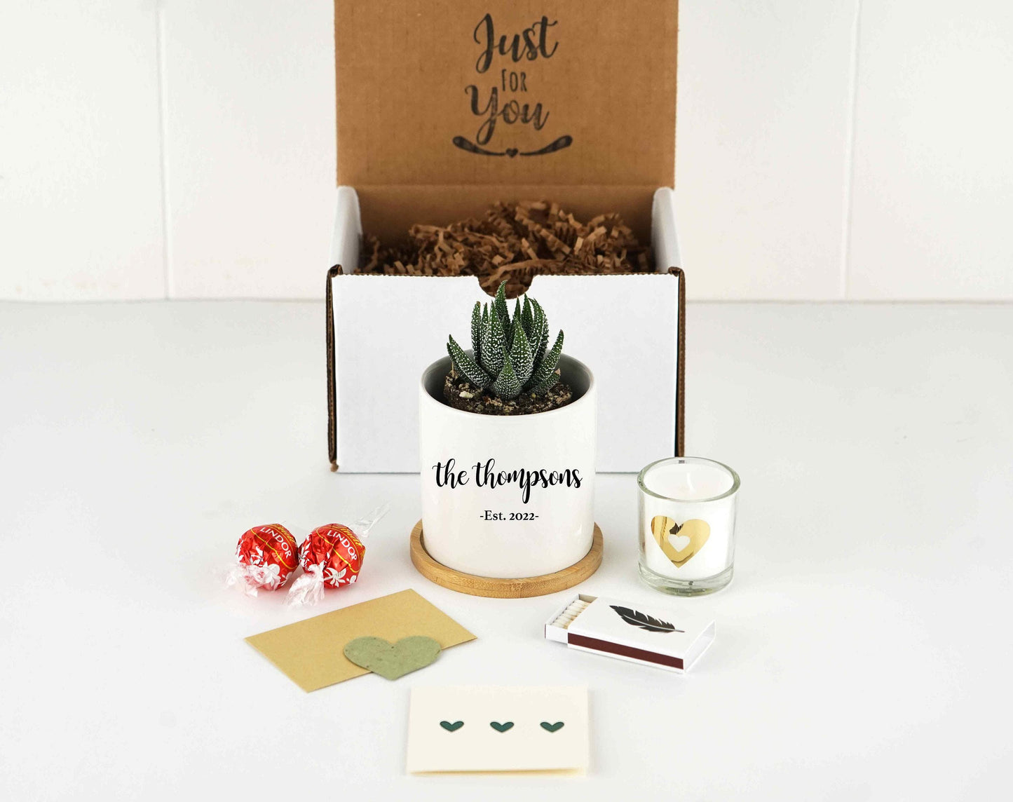Personalized Planter Engagement Gift - 3" White Ceramic Pot w/ Bamboo Tray -Custom Engagement Gift For Couple - Wedding Gift - New Family